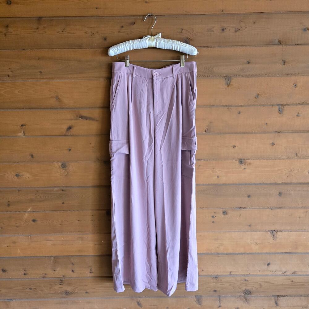 Dokotoo Pink Wide Leg Cargo Pant Pocket Blush Rose 12 Preppy Workwear Trouser - Picture 2 of 6